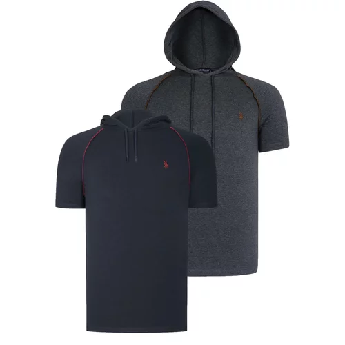 Dewberry DUAL SET T8570 HOODED MEN'S T-SHIRT-ANTHRACITE-NAVY BLUE
