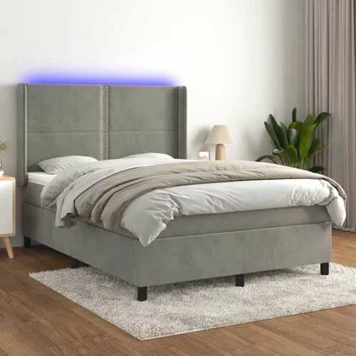  Box spring postelja z vzmetnico LED svetlo siva 140x200cm žamet, (20899007)