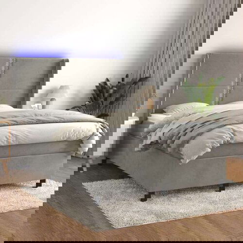  Krevet box spring s madracem LED svjetlosivi 140x200 cm baršun Cijene