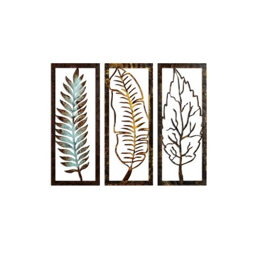 Wallxpert Set zidnih ukrasa Leaf 35, 55x22x1,5 cm, 1,5 mm, 3 komada, &amp;Scaron;areni Slike