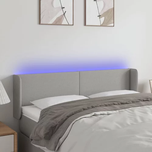 vidaXL LED posteljno vzglavje svetlo sivo 147x16x78/88 cm blago