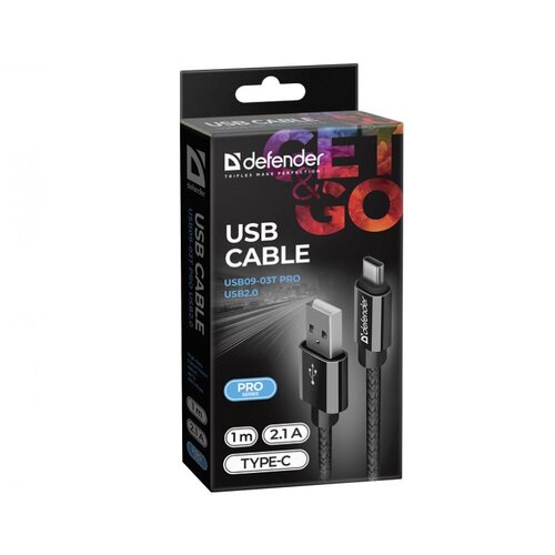 Defender Kabel USB09-03T PRO USB2.0 Črni, USB AM-Type-C, 1m, 2.1A, (20468393) Cene