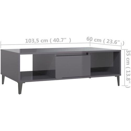 Stolić za kavu sjajni sivi 103,5 x 60 x 35 cm konstruirano drvo Slike