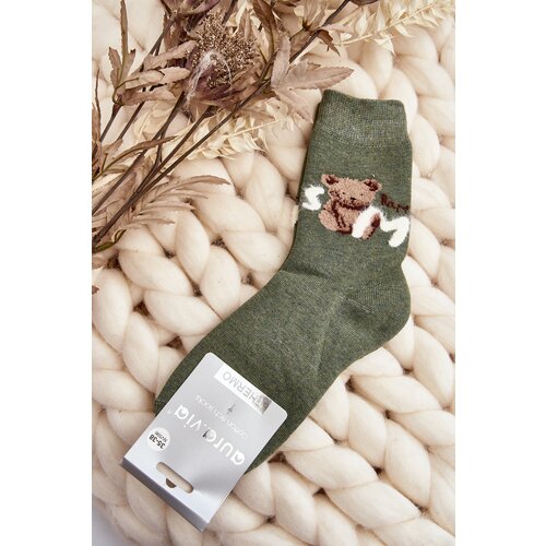 Kesi Warm cotton socks with teddy bear, green Cene