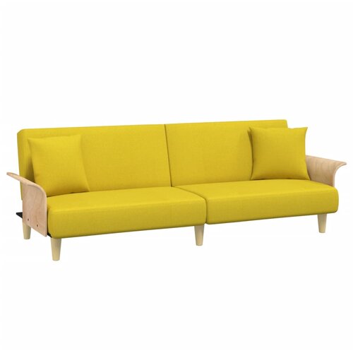 Maison Chic Raztegljiv kavč - Raztegljivi divan z naslonjali za roke svetlo rumeno blago, (21729375) Cene