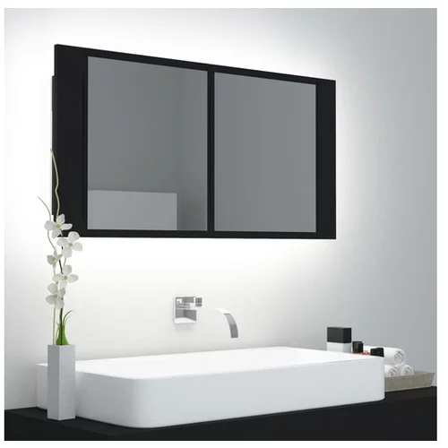  LED kopalniška omarica z ogledalom črna 90x12x45 cm