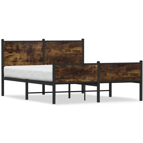 VidaXL Kovinski posteljni okvir brez vzmetnice dimljen hrast 150x200cm Slike