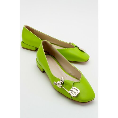 LuviShoes Women's Opal Light Green Buckled Flat Shoes Cene