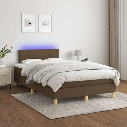 Krevet box spring s madracem LED tamnosmeđi 120x200 cm tkanina