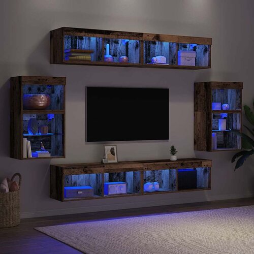 Set TV komoda S LED lampica 8 pcs Staro drvo Konstruirano drvo Slike