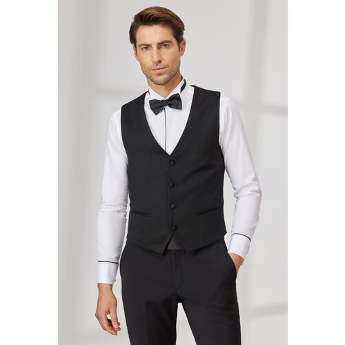 ALTINYILDIZ CLASSICS Men's Black Slim Fit Slim Fit V Neck Classic Vest Cene