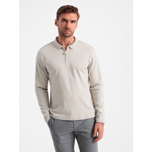Ombre Men's longsleeve with zippered polo collar - ash Cene