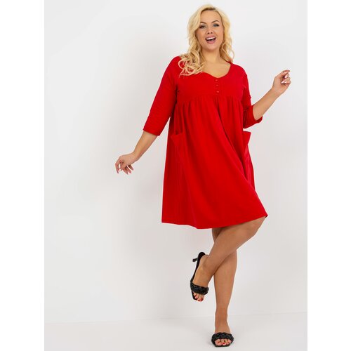 Fashion Hunters Red sweatshirt dress plus size basic with pockets Slike