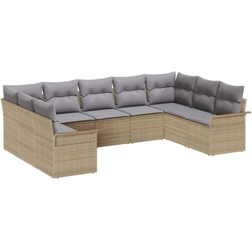  9-dijelni vrtni kauč set s jastucima bež poli ratan  2-sjedala vrtni kauč s odlaganjem i jastucima bež poli ratan Cijene
