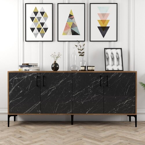 Woody Fashion Konzola, Kiev - Walnut, Black Marble Slike
