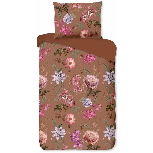 Le Bonom Terakota rjava bombažna posteljna rjuha Blossom, 140 x 220 cm