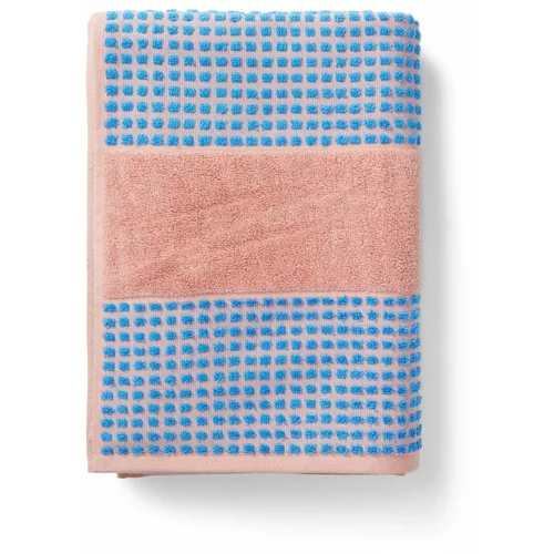 JUNA Modra/rožnata frotirna brisača iz organskega bombaža 50x100 cm Check –