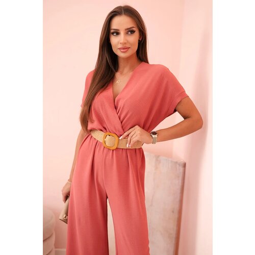 Kesi Włoski Overalls with a decorative belt at the waist dark pink Cijene