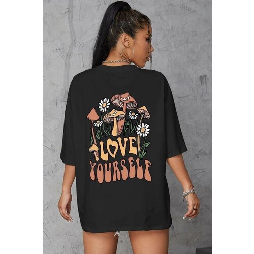 K&H TWENTY-ONE women's Black Love Yourself Oversized T-shirt with Print Cene