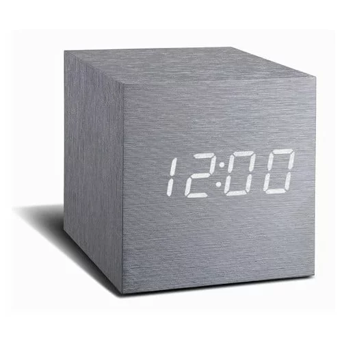 Gingko siva budilka z belim LED zaslonom Cube Click Clock