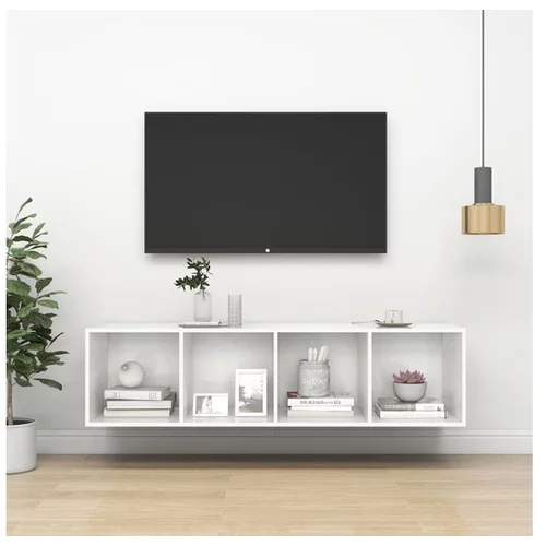  Stenska TV omarica visok sijaj bela 37x37x142,5cm iverna plošča