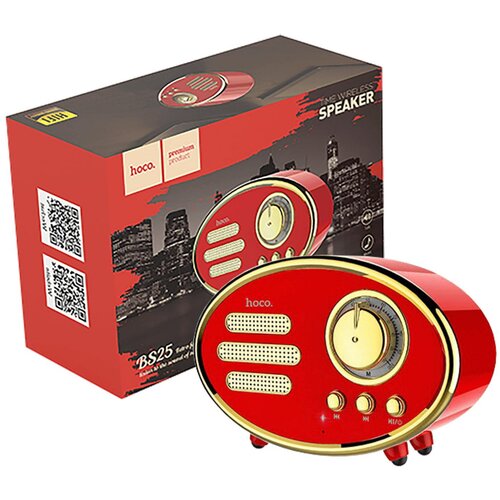 Hoco. Zvučnik bežični, Bluetooth,retro, 1200 mAh, 5 h, 5 W, crvena - BS25 Time, Bluetooth, retro, red Slike
