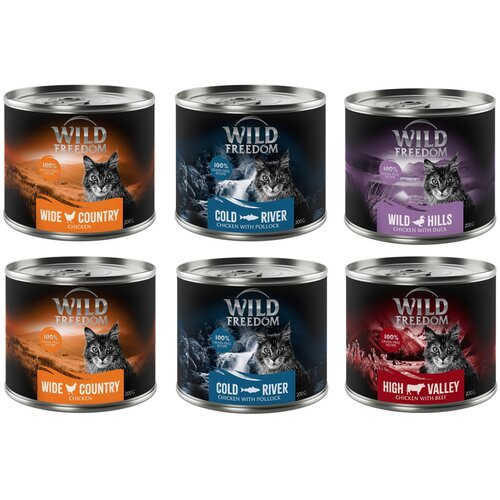  Me&scaron;ano poskusno pakiranje: Wild Freedom Adult - 6 x 200 g (2 x pi&scaron;čanec, 2 x losos, govedina, raca) Cijene