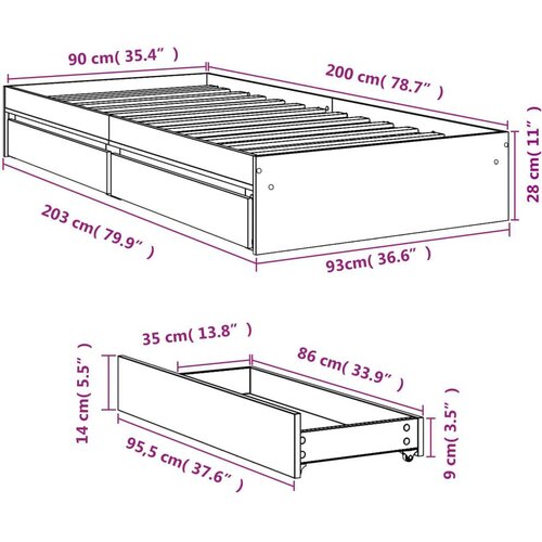 VidaXL Okvir kreveta s ladicama bijeli 90 x 200 cm konstruirano drvo Slike