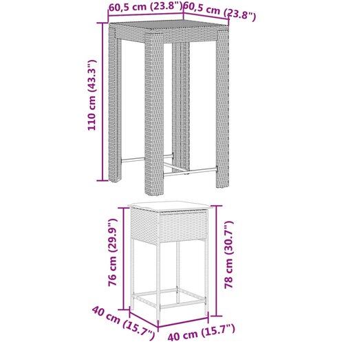  5-dijelni vrtni barski set od poliratana s jastucima crni Crna 60.5 x 60.5 x 110.5 cm Slike