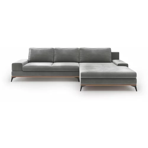 Windsor & Co Sofas siva raztegljiva sedežna garnitura z žametnim oblazinjenjem Windsor & Co Zofe Astre, desni kot