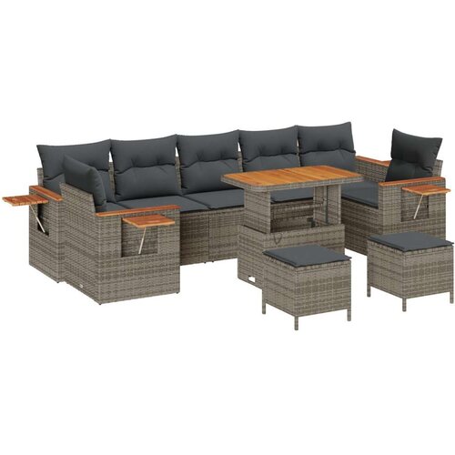  10 komada vrtni sofa set s jastučićima sivi poli ratan akacija 3 komada vrtni blagovaonski set s jastučićima sivi poli ratan ak Slike
