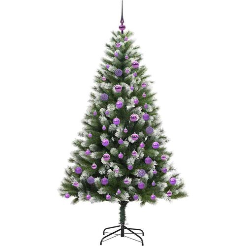 VidaXL Umjetna jelka s pantenom i pahuljicama Zelena i bijela 180 cm Slike