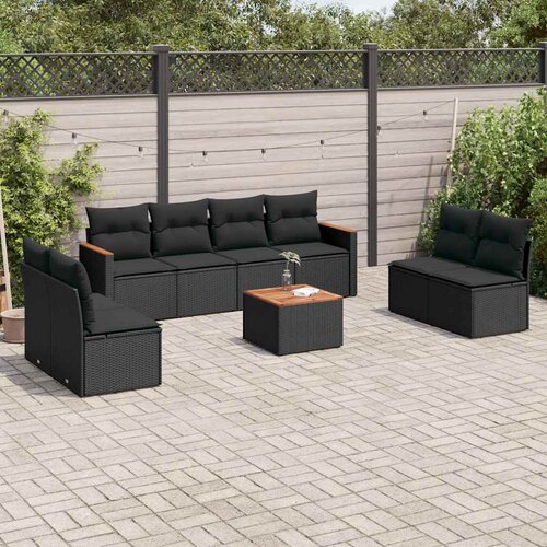 9-dijelni set vrtnih sofa s jastucima crni od poliratana Crna 61 x 62 x 69 cm Cene