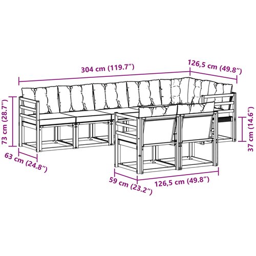  Set vanjskih sofa 8 kom. Prirodna i krem Smeđa 304 x 126,5 x 73 cm Slike