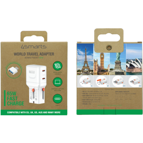 4SMARTS 4smart Nomad Pocket svetovni potovalni adapter 65 W Slike