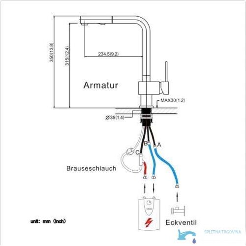 EYN Nizkotlačna kuhinjska armatura | Pipa na 3 cevi za pretočne grelnike (bojler) NT1602 &amp;mdash; Krom Slike