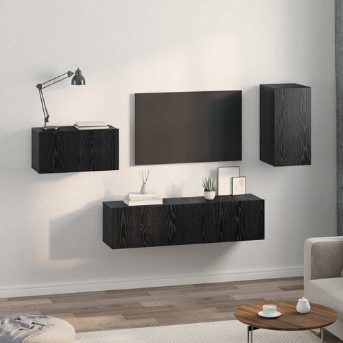  Set TV komoda s ladicama Zidne Crni hrast Konstruirano drvo Slike