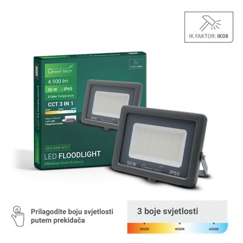  LED REFLEKTOR ALUMINIJUMSKI 50W 3CCT IP65 GREEN TECH Cene