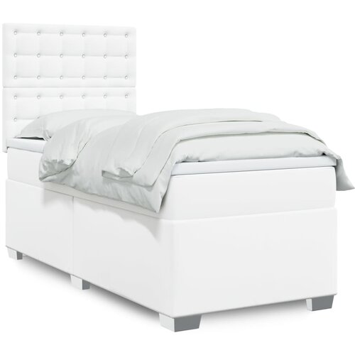 vidaXL Box spring postelja z vzmetnico bela 90x200 cm umetno usnje Cene