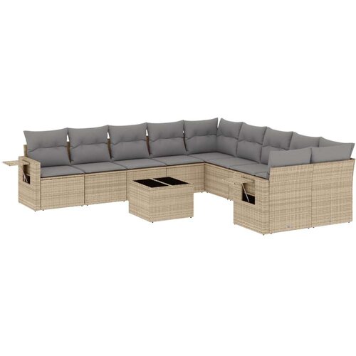 VidaXL 11-dijelni set vrtnih sofa od poliratana s jastucima bež Slike
