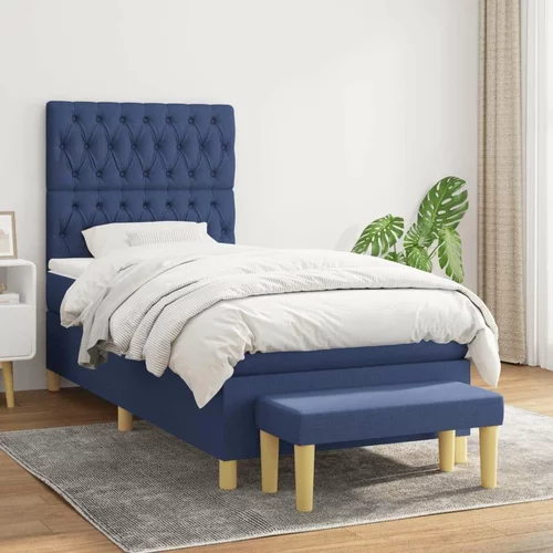  Box spring postelja z vzmetnico moder 90x200 cm blago, (20892853)