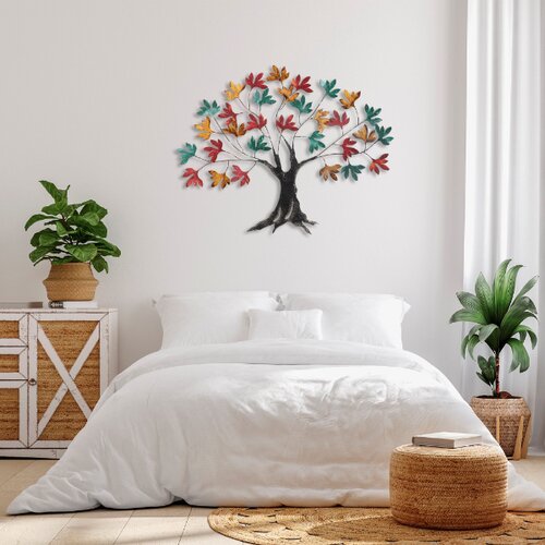 Zidna dekoracija drvo sa šarenim lišćem 115x94x4 cm Slike