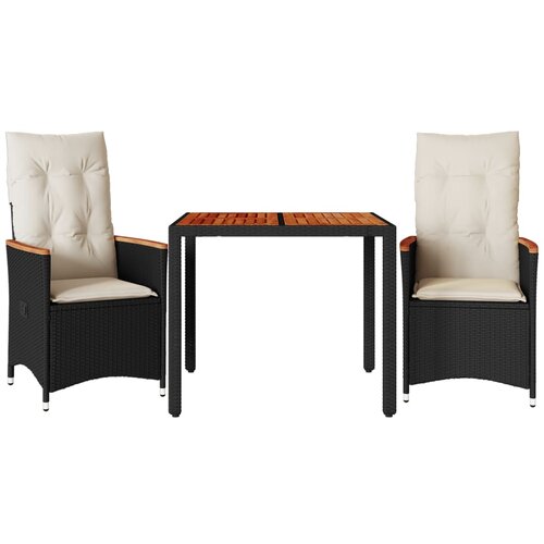  3-dijelni bistro set s jastucima crni od poliratana Crna 90 x 90 x 75 cm Slike