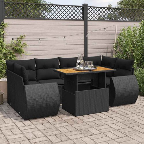  7-dijelni set vrtnih sofa od poliratana s jastucima crni Slike