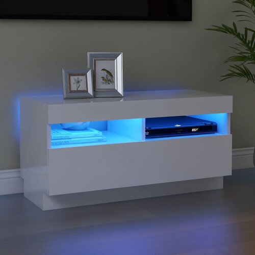 The Living Store TV omarica z LED lučkami visok sijaj bela 80x35x40 cm - TV Omarica, (21375825) Slike