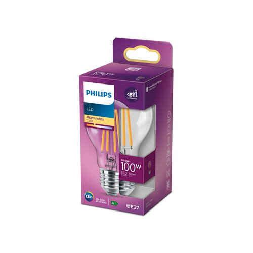 Philips LED sijalica FILAMENT E27 10.5W WW 2700K Slike