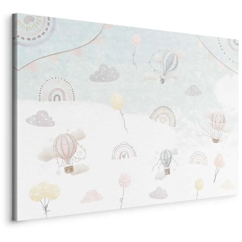  Slika - Sky with Balloons - Balloons in Subdued Colors Flying in the Sky Among Clouds Rainbows and Stars 90x60 Na talijanskom pl Cijene