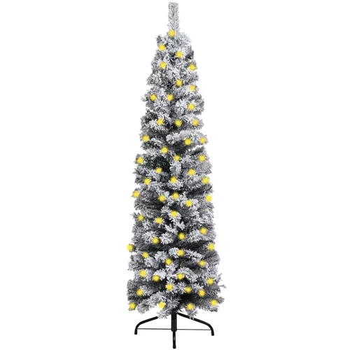 vidaXL Usko božićno drvce s LED svjetlima i snijegom zeleno 150 cm PVC