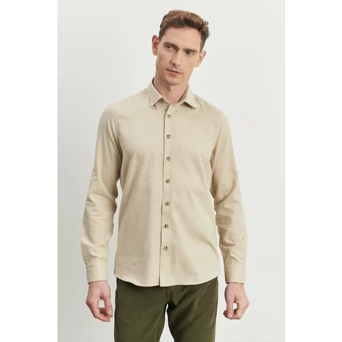 ALTINYILDIZ CLASSICS Men's Beige Slim Fit Slim Fit Buttoned Collar Flannel Lumberjack Winter Shirt