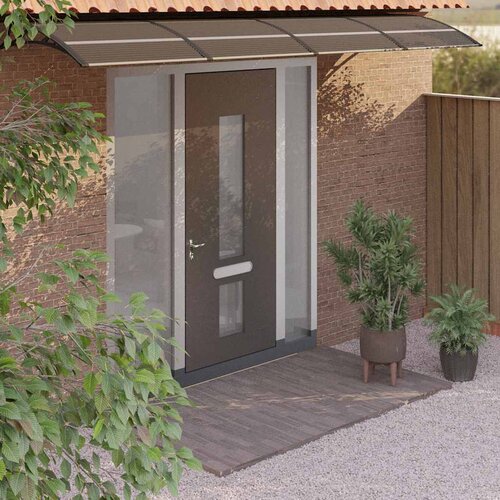 Nadstre&amp;scaron;nica za vrata crna 350 x 75 cm polikarbonatna Slike